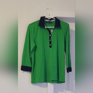 Jones New York Green Blouse with Black Trim